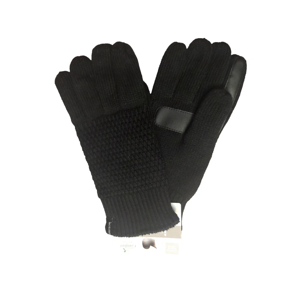 Isotoner Signature Black Textured Knit Water-Repellent Gloves Sz One Size